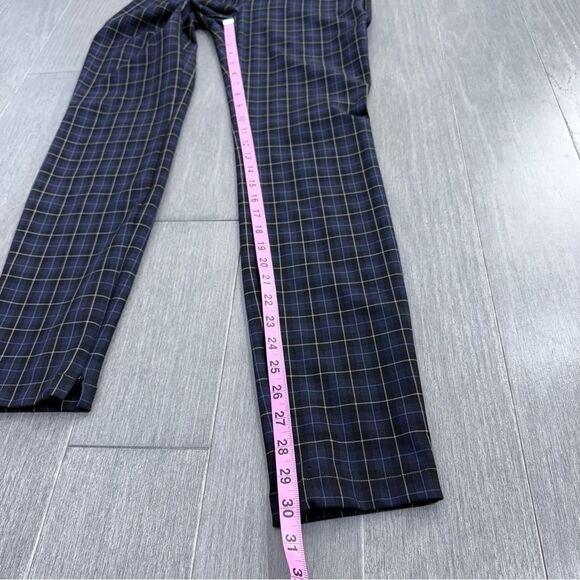 THEORY Galway Tech Skinny Pants Leggings Plaid Black Blue Ankle Side Zip Size 2 - Picture 15 of 16